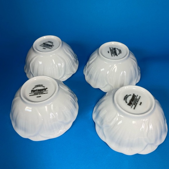 Pier 1 Imports Poppy Flower 4.5” Small White Porcelain Tulip Bowl Set of 4 Bowls - Picture 3 of 6